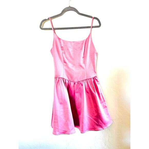Lulus Pink Satin Skater Dress - Picture 6 of 6